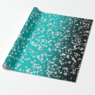 Snowflakes and Sparkles over Turquoise Light Wrapping Paper