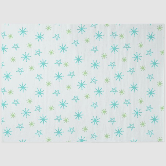 Snowflakes and Stars Blue Green Christmas Tissue Paper (Front)