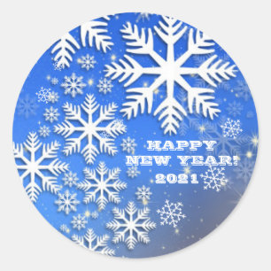 Snowflakes and Stars Happy New Year 2001 Classic Round Sticker