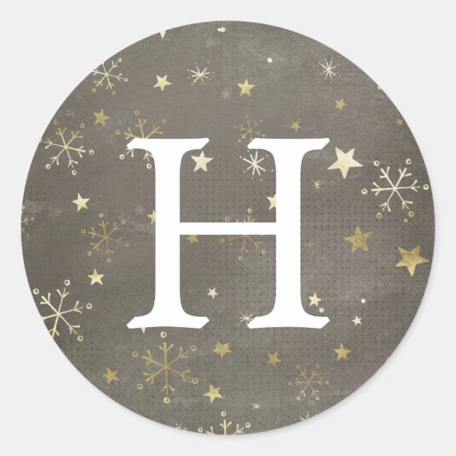 Snowflakes and Stars Holiday Monogram Stickers (Front)