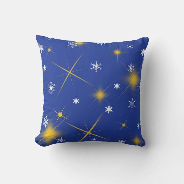 Snowflakes and Stars Holiday Pillow (Front)