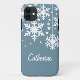 Snowflakes and Stars iPhone 5 BT Case, Blue iPhone 11 Case