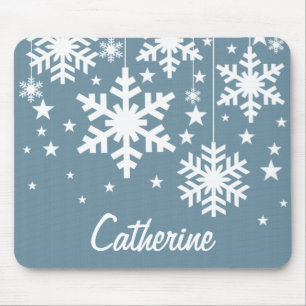Snowflakes and Stars Mousepad, Blue Mouse Mat