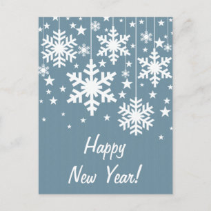 Snowflakes and Stars New Year's Postcard, Blue Holiday Postcard