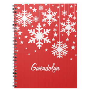 Snowflakes and Stars Notebook, Red Notebook
