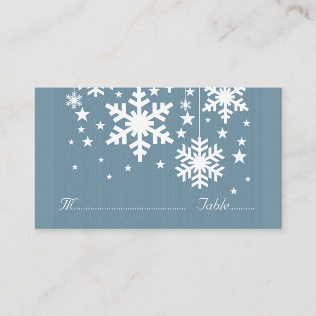 Snowflakes and Stars Place Card, Blue Place Card (Front)