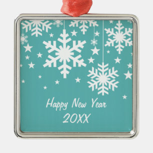 Snowflakes and Stars Premium Ornament, Aqua Metal Tree Decoration