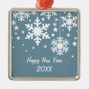 Snowflakes and Stars Premium Ornament, Blue Metal Tree Decoration
