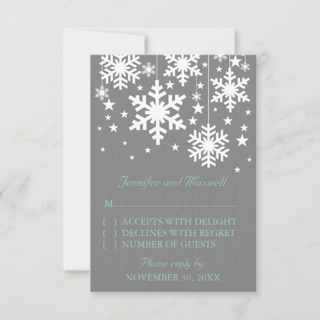 Snowflakes and Stars Response Card, Grey (Front)