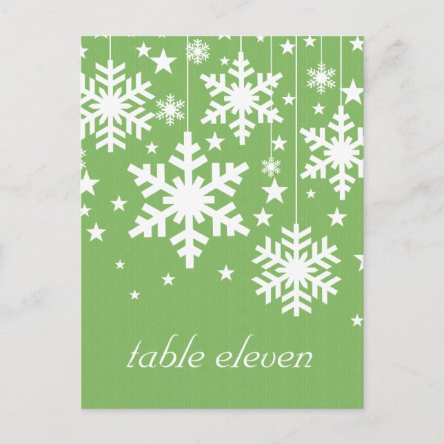 Snowflakes and Stars Table Postcard, Green Postcard (Front)