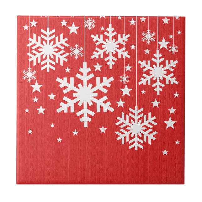 Snowflakes and Stars Tile, Red Tile (Front)