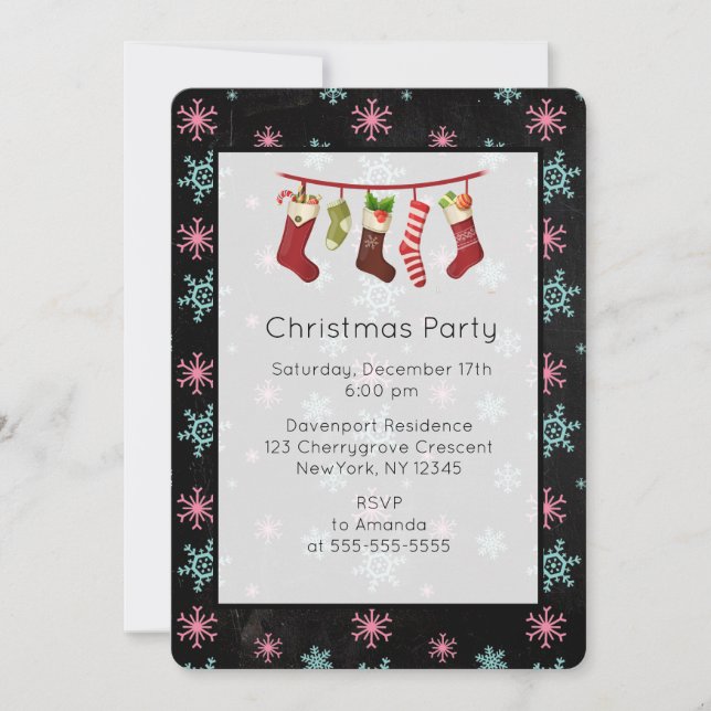 Snowflakes And Stockings Christmas Party Invite (Front)