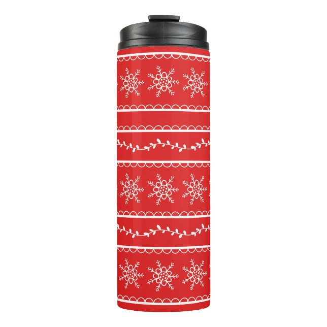 Snowflakes and Vines Modern Holiday Pattern Thermal Tumbler (Front)