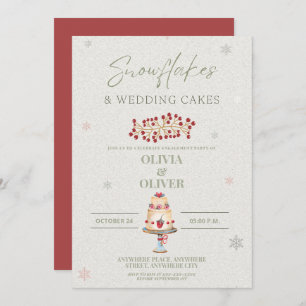 Snowflakes and wedding cake engagement party invitation