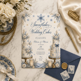 Snowflakes and wedding cake engagement party invitation
