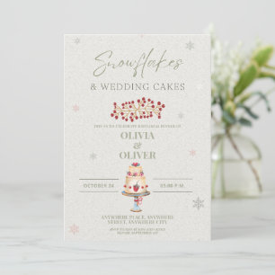 Snowflakes and wedding cake rehearsal dinner invitation