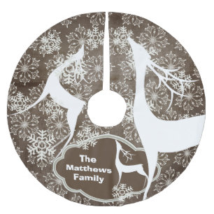 Snowflakes and White Deer Holiday Tree Skirt