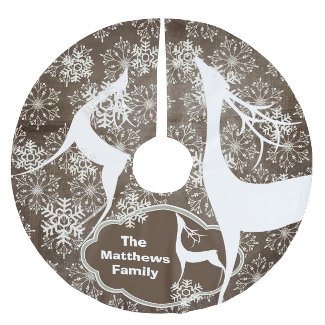 Snowflakes and White Deer Holiday Tree Skirt (Front)