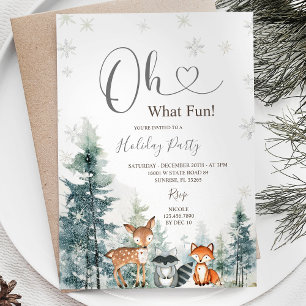 Snowflakes Animal Pine Trees Greenery Holiday Invitation