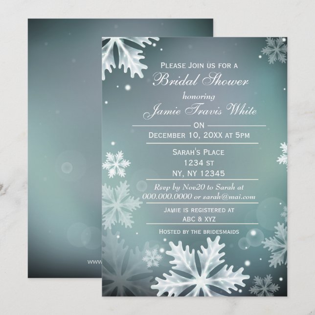 Snowflakes Aqua Winter Bridal shower invite (Front/Back)