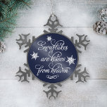 Snowflakes are Kisses from Heaven Elegant Script Snowflake Pewter Christmas Ornament<br><div class="desc">"Snowflakes are kisses from heaven" design in  beautiful white calligraphy script writing with elegant scroll and snowflake accents. Midnight / navy blue background color can be customized.</div>
