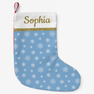 Snowflakes Baby blue pattern personalised name Small Christmas Stocking