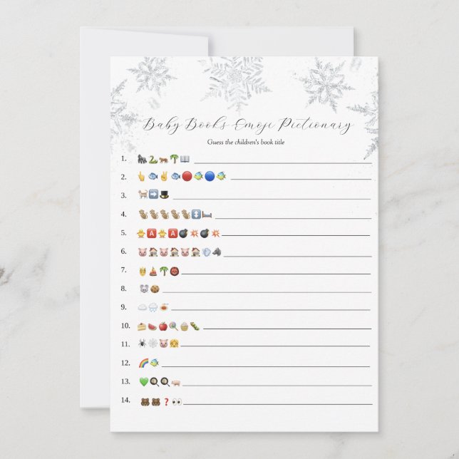 Snowflakes Baby Books Emoji Game Card (Front)