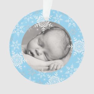 Snowflakes Baby Boy's First Christmas Blue Glitter Ornament