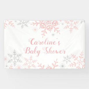 Snowflakes Baby Girl Shower Pink & Silver Glitter Banner