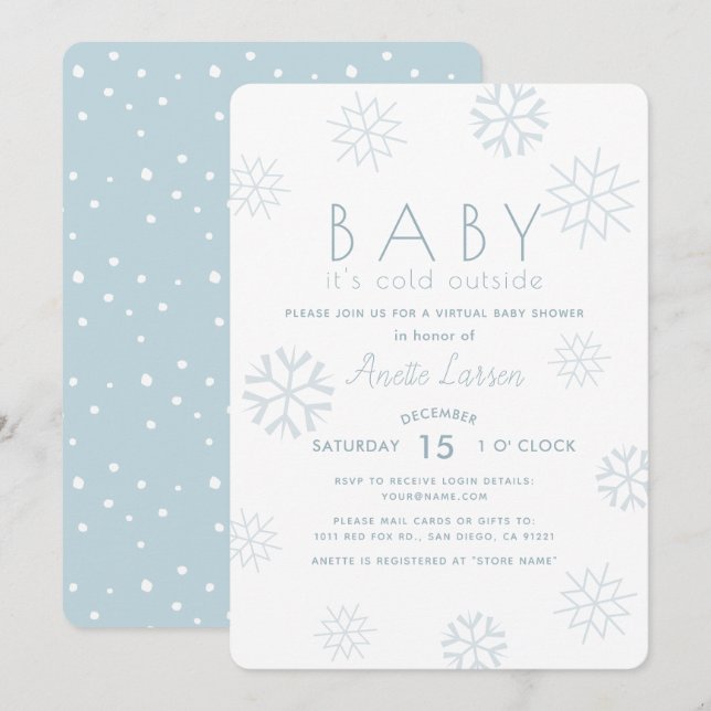 Snowflakes Baby Its Cold Blue Virtual Baby Shower Invitation (Front/Back)