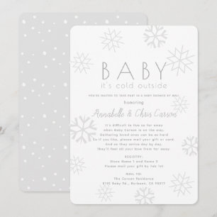Snowflakes Baby Its Cold Grey Baby Shower by Mail Invitation