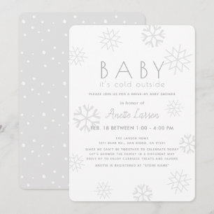 Snowflakes Baby Its Cold Grey Drive-by Baby Shower Invitation