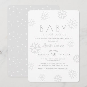 Snowflakes Baby Its Cold Grey Virtual Baby Shower Invitation