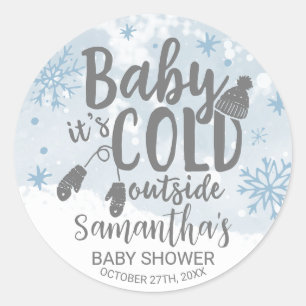 Snowflakes Baby It's Cold Outside Baby Shower Clas Classic Round Sticker