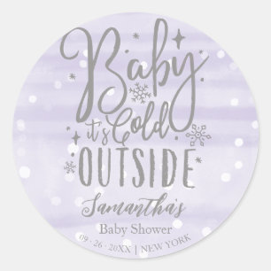 Snowflakes Baby It's Cold Outside Baby Shower Classic Round Sticker