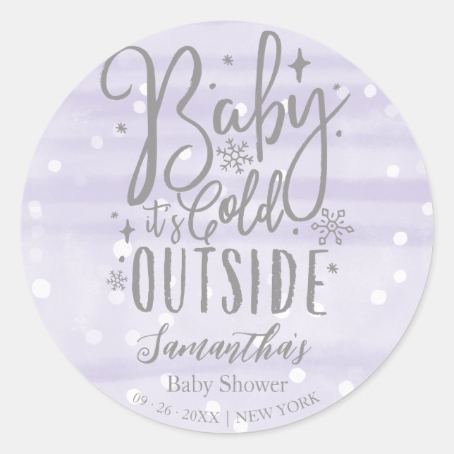 Snowflakes Baby It's Cold Outside Baby Shower Classic Round Sticker (Front)