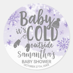 Snowflakes Baby It's Cold Outside Baby Shower Classic Round Sticker