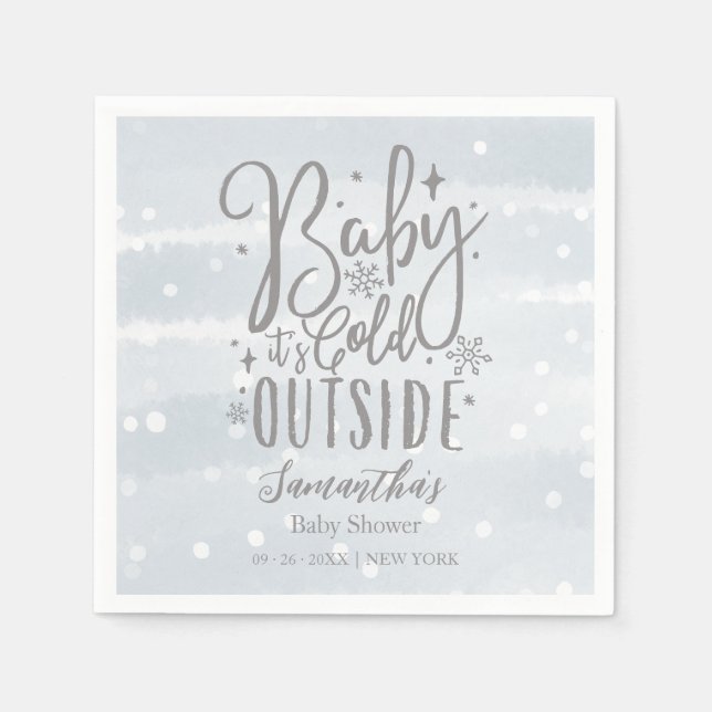 Snowflakes Baby It's Cold Outside Baby Shower Napkin (Front)