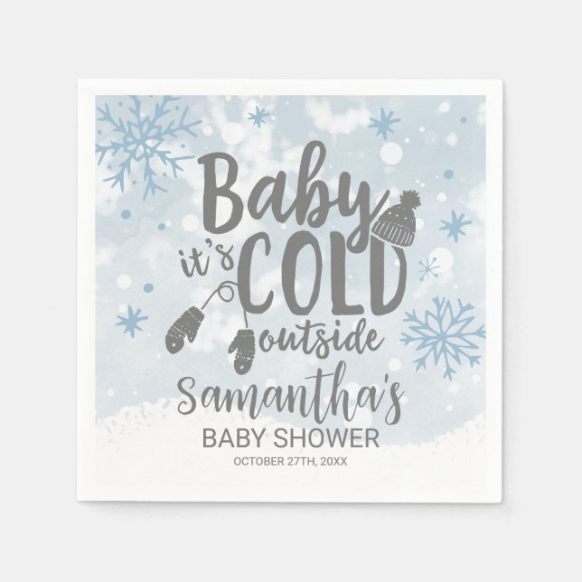 Snowflakes Baby It's Cold Outside Baby Shower Napkin (Front)