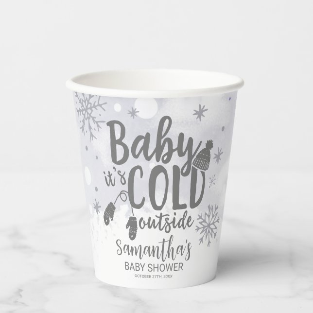 Snowflakes Baby It's Cold Outside Baby Shower Pape Paper Cups (Front)
