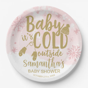 Snowflakes Baby It's Cold Outside Baby Shower Pape Paper Plate