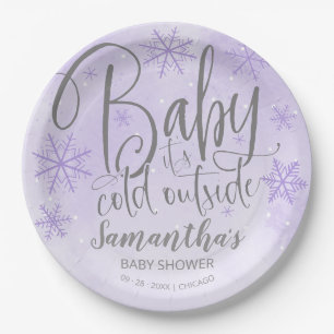 Snowflakes Baby It's Cold Outside Baby Shower Pape Paper Plate