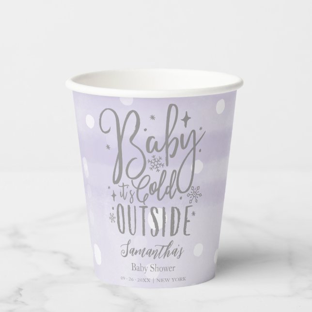 Snowflakes Baby It's Cold Outside Baby Shower Paper Cups (Front)
