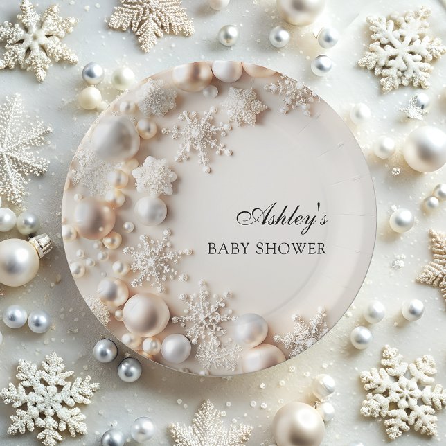 Snowflakes Baby Its Cold Outside Baby Shower Paper Plate (Creator Uploaded)