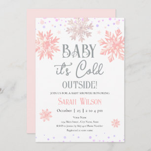 Snowflakes Baby It's Cold Outside Baby Shower Pink Invitation