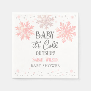 Snowflakes Baby it's cold outside baby shower Pink Napkin