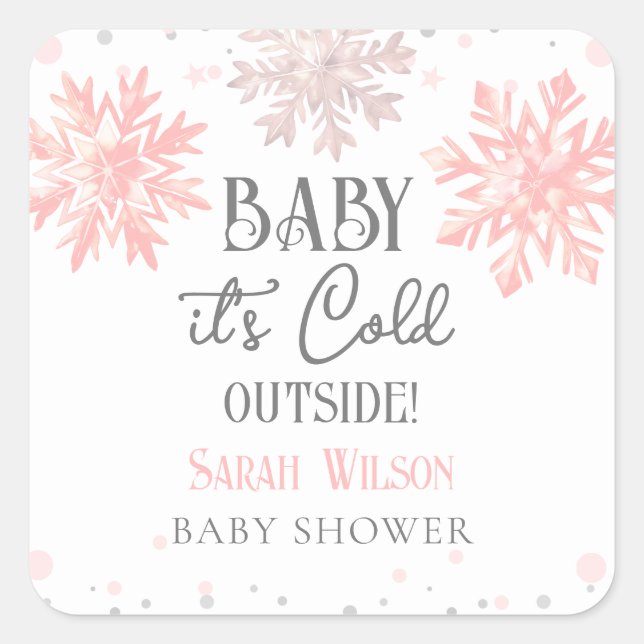 Snowflakes Baby it's cold outside baby shower Pink Square Sticker (Front)