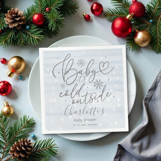 Snowflakes Baby It's Cold Outside Boy Baby Shower Napkin (Creator Uploaded)