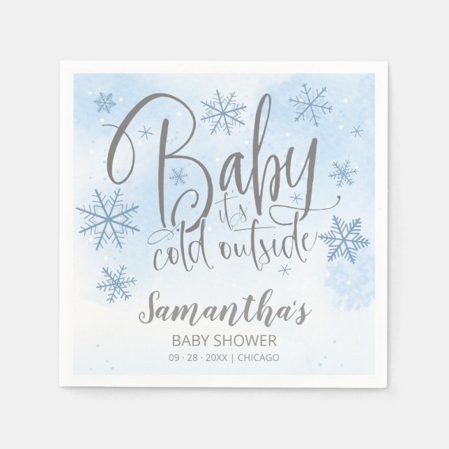 Snowflakes Baby It's Cold Outside Boy Baby Shower  Napkin (Front)
