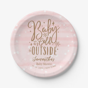 Snowflakes Baby It's Cold Outside Girl Baby Shower Paper Plate